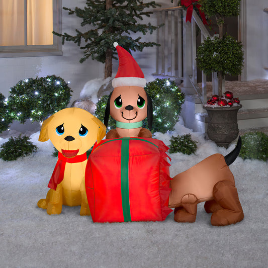 5-Ft Present Puppies Scene Christmas Inflatable lifestyle
