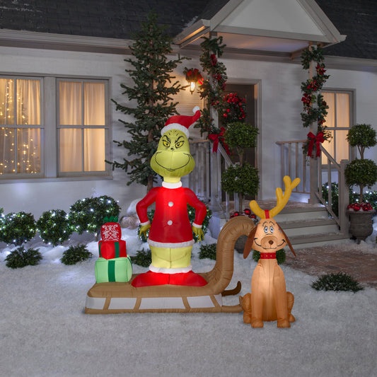 6' Airblown-Grinch and Max on Sled Christmas Inflatable lifestyle