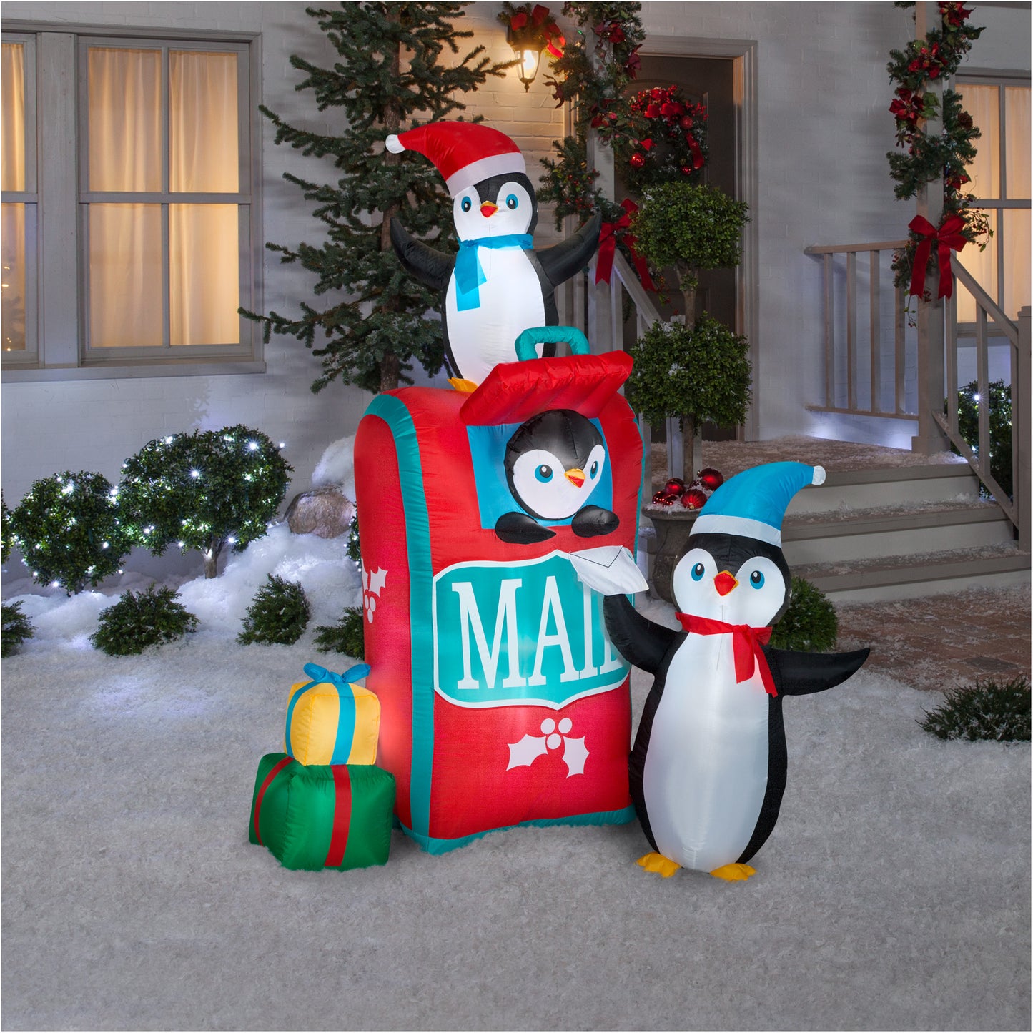 6.5' Airblown-Mailbox w/Penguins Scene Christmas Inflatable lifestyle