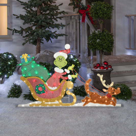 Holiday Flat tastics Lighted KD Grinch Sleigh Scene Dr. Seuss lifestyle