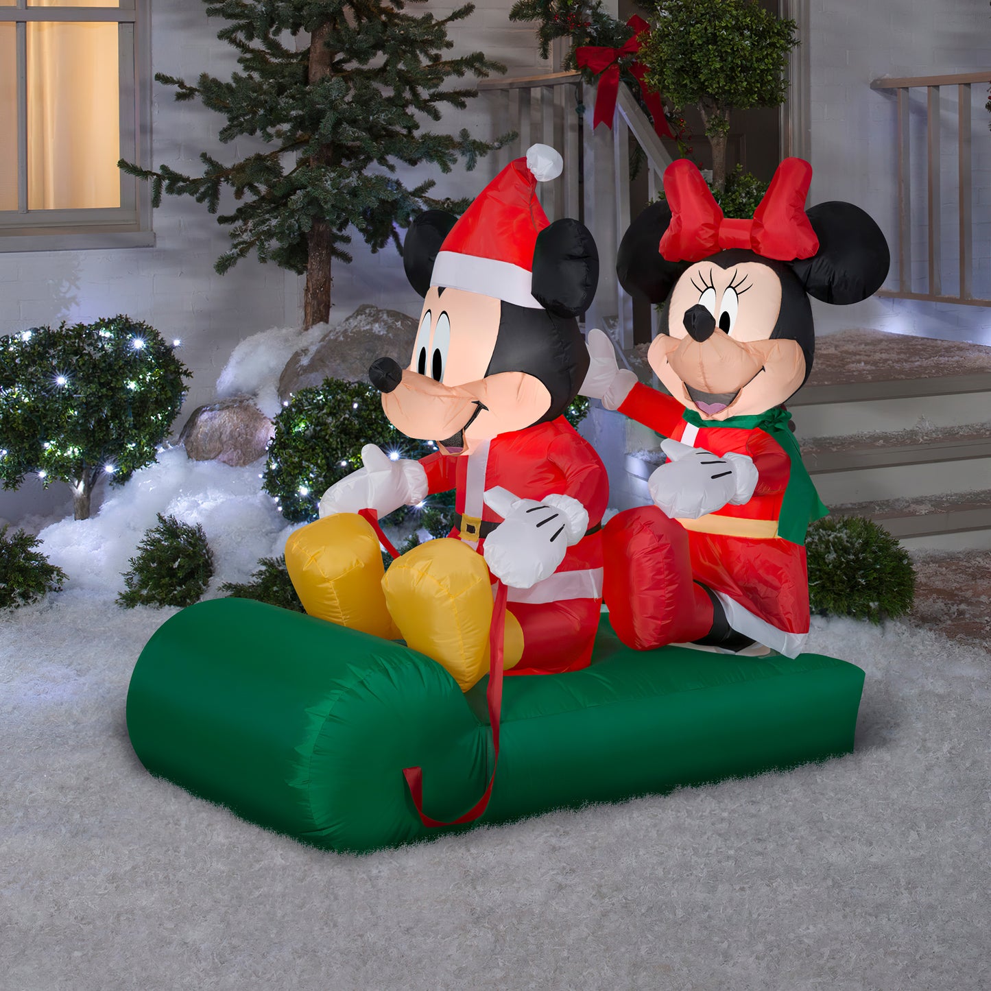5' Mickey and Minnie on Sled Christmas Inflatable lifestyle