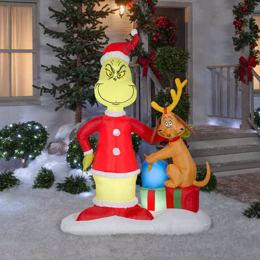 6' Grinch and Max w/Presents Scene Christmas Inflatable lifestyle