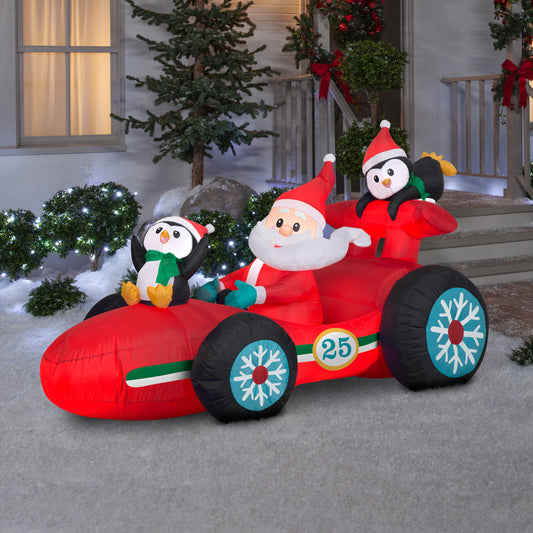 Christmas Inflatable Inflatable Santa's Racecar with Penguins, 4 ft Tall, red lifestyle