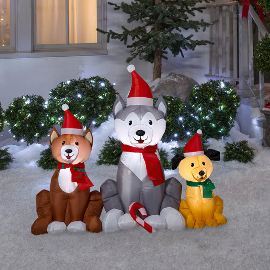 4' Inflatable Christmas Dog Trio Scene lifestyle