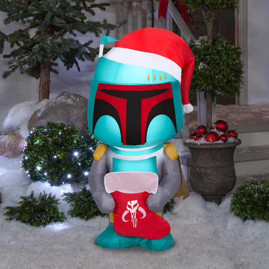 Christmas Inflatable Inflatable Boba Fett with Stocking, 4 ft Tall, green lifestyle