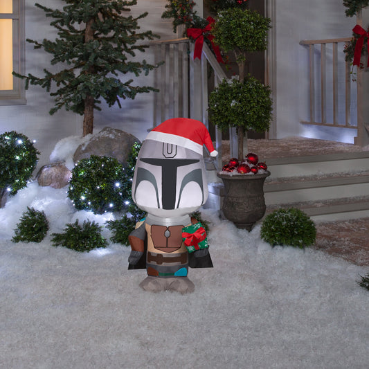 Christmas Inflatable Inflatable Mandalorian with Gift Box, 3.5 ft Tall, grey lifestyle