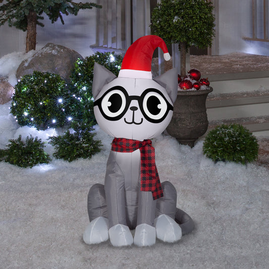 Christmas Inflatable Nerdy Cat, 3.5 ft Tall, grey lifestyle