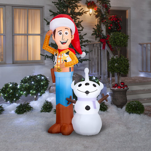 6-Ft Disney Woody with Snowman Christmas Inflatable lifestyle