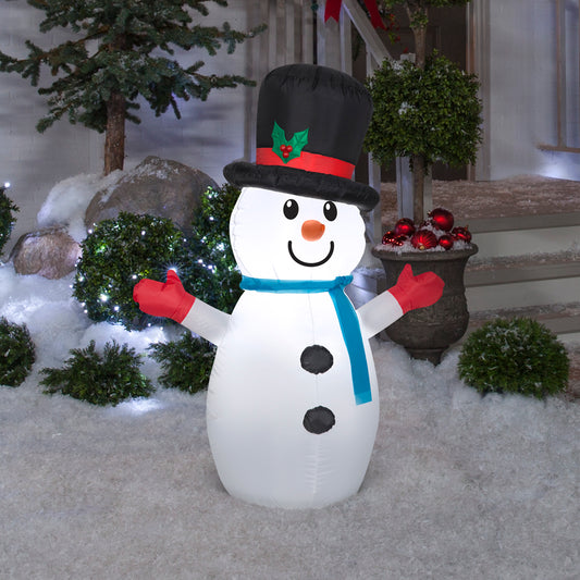 Gemmy Christmas Inflatable Little Snowman in Top Hat, 4 ft Tall, Multi
