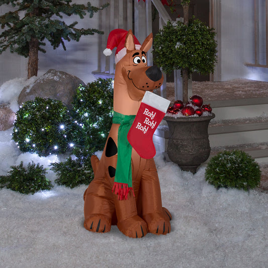 3.5-Ft Scooby with Santa Hat and Stocking Christmas Inflatable lifestyle