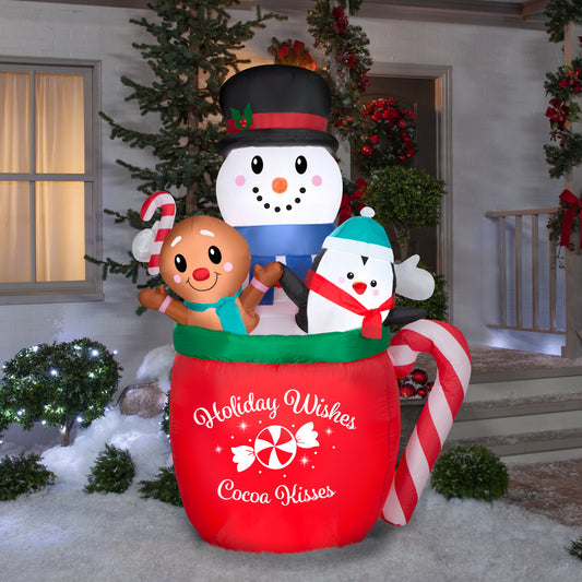 Christmas Inflatable Snowman/Gingerbread/Penguin Mug Scene, 6.5 ft Tall, Red lifestyle