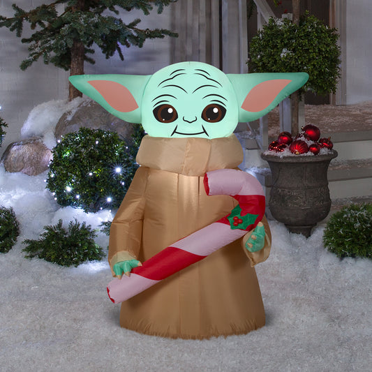 3.5-Ft Star Wars Grogu with Candy Cane Christmas Inflatable lifestyle