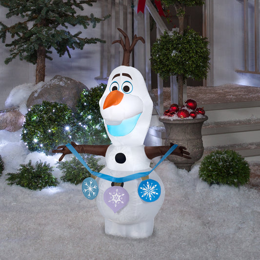 Christmas Inflatable Frozen 2 Olaf Holding String of Ornaments Disney, 4 ft Tall lifestyle