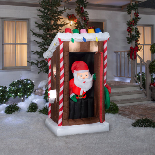 Animated Christmas Inflatable Santa's Outhouse, 6 ft Tall, brown lifestyle