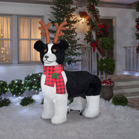 Christmas Inflatable Mixed Media Border Collie Dog, 2.5 ft Tall, White lifestyle