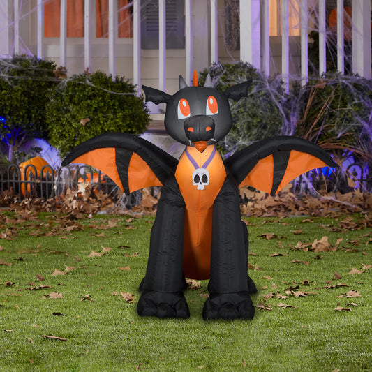 3-Ft Winged Black & Orange Dragon Halloween Inflatable lifestyle