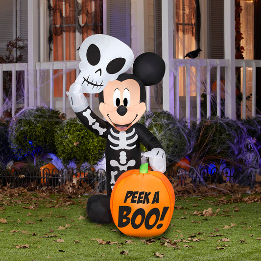 Halloween Inflatable Mickey Mouse in Skeleton Costume with Pumpkin, 4 ft Tall lifestyle