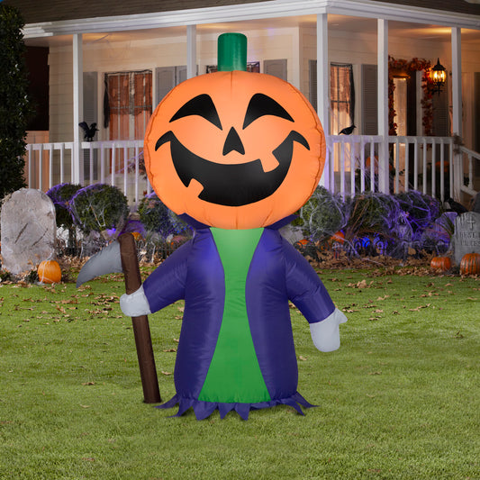 Inflatable Purple Pumpkin Reaper, 4 ft Tall lifestyle