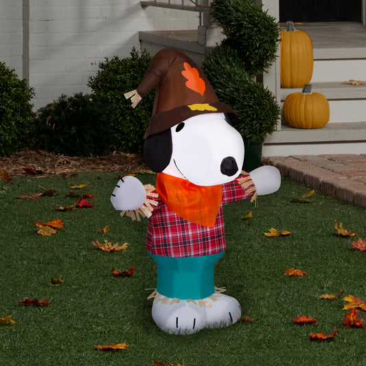 Gemmy Airblown Inflatable Harvest Snoopy in Plaid Shirt Peanuts, 3.5 ft Tall, Multicolored
