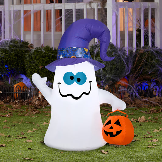 Inflatable Ghost w/Patterned Hat, 3.5 ft Tall lifestyle