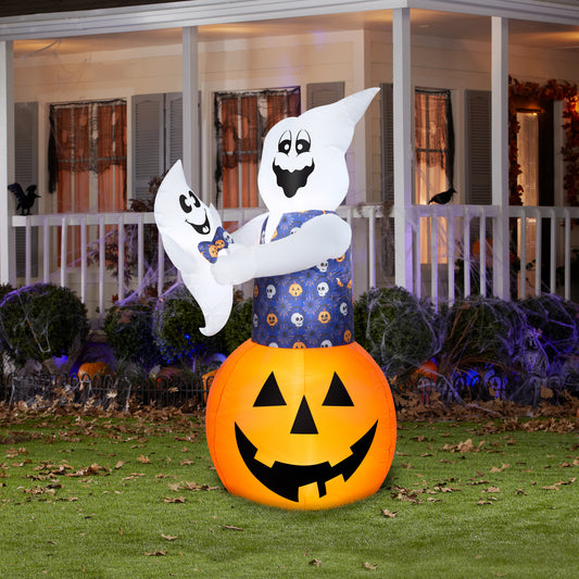 6-Ft Animated Whimsical Ghost & Baby Halloween Scene Inflatable lifestyle