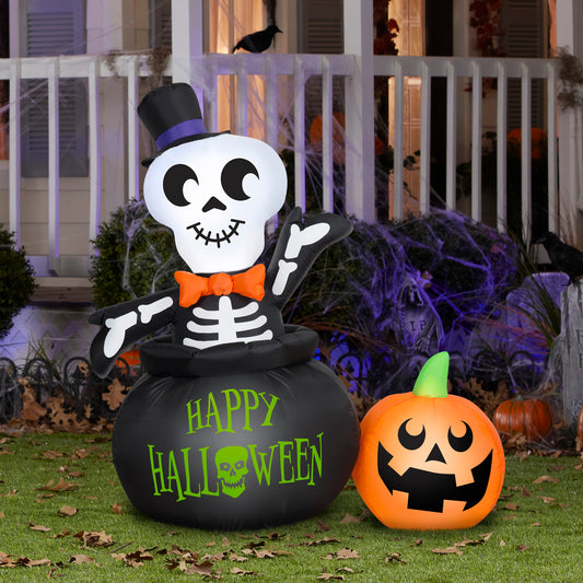 4-Ft Skeleton in Cauldron Halloween Inflatable lifestyle