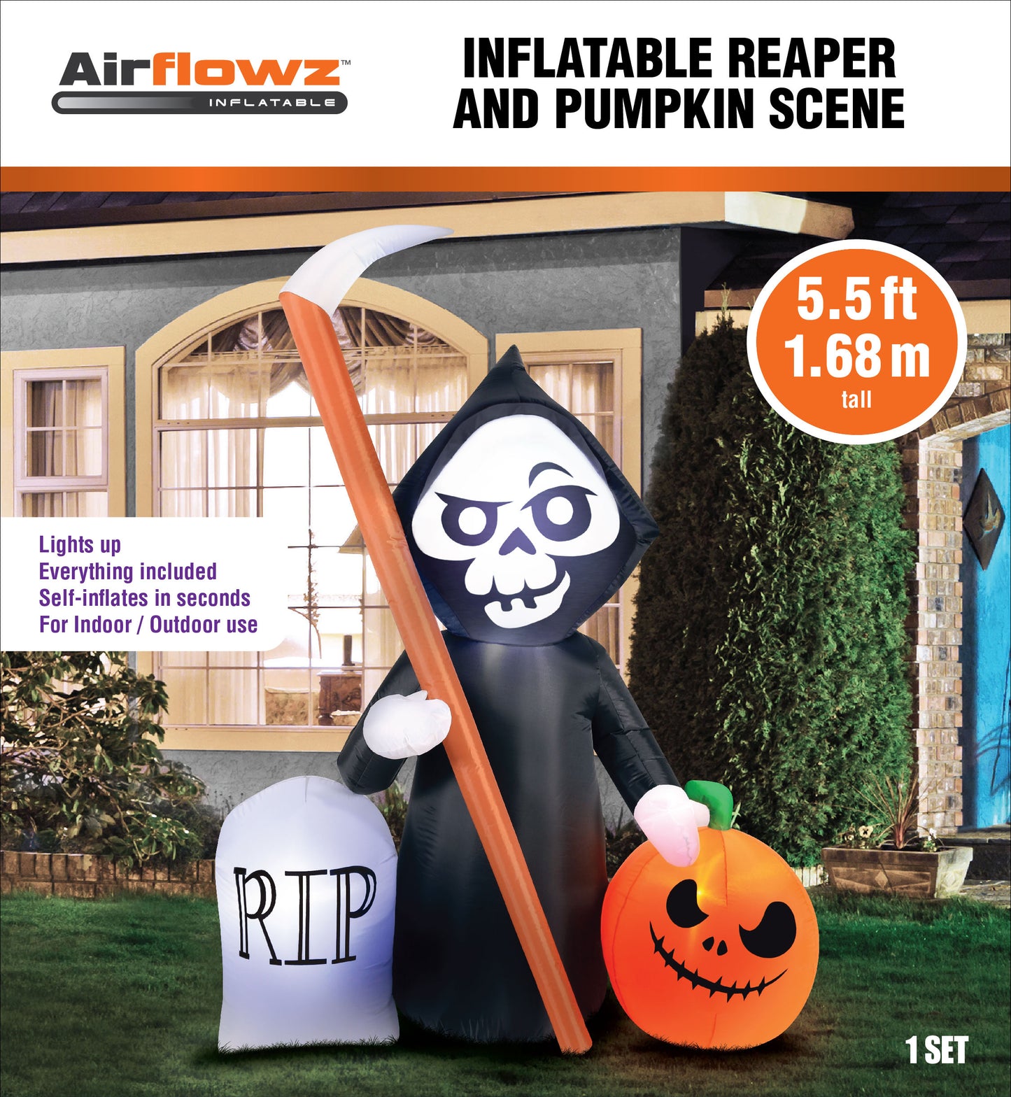 5.5' Inflatable Reaper and Pumpkin Scene image 3