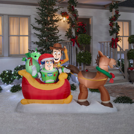 8' Airblown-Toy Story w/Sleigh Disney Christmas Inflatable Scene lifestyle