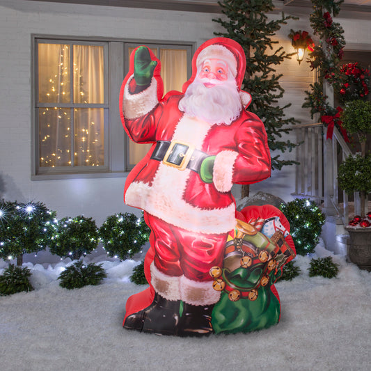 7' Photorealistic Illustrated Santa with Gift Bag Christmas Inflatable lifestyle