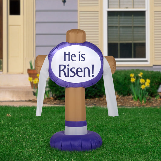 Gemmy Airblown Outdoor “He Is Risen” Easter Sign , 3.5 ft Tall, brown