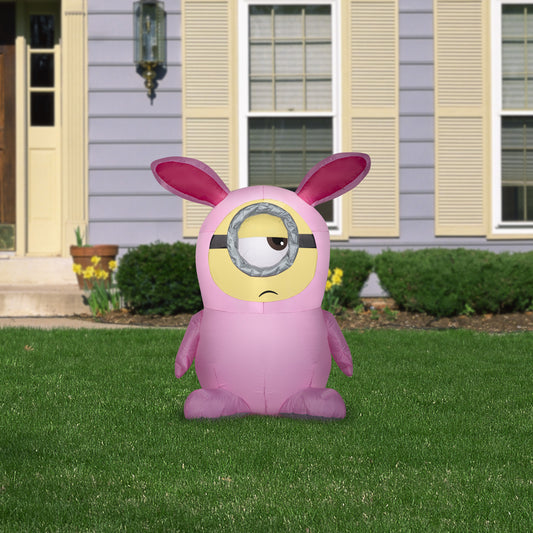 Gemmy Airblown Inflatable Stuart in Pink Bunny Suit, 3.5 ft Tall, pink