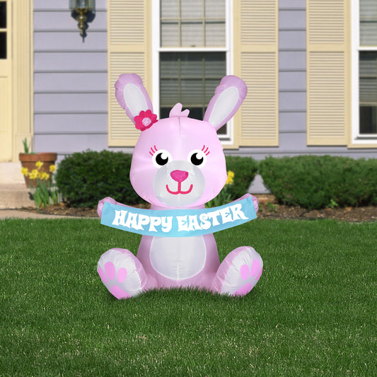 3.5-Ft Happy Pink Bunny Easter Inflatable lifestyle