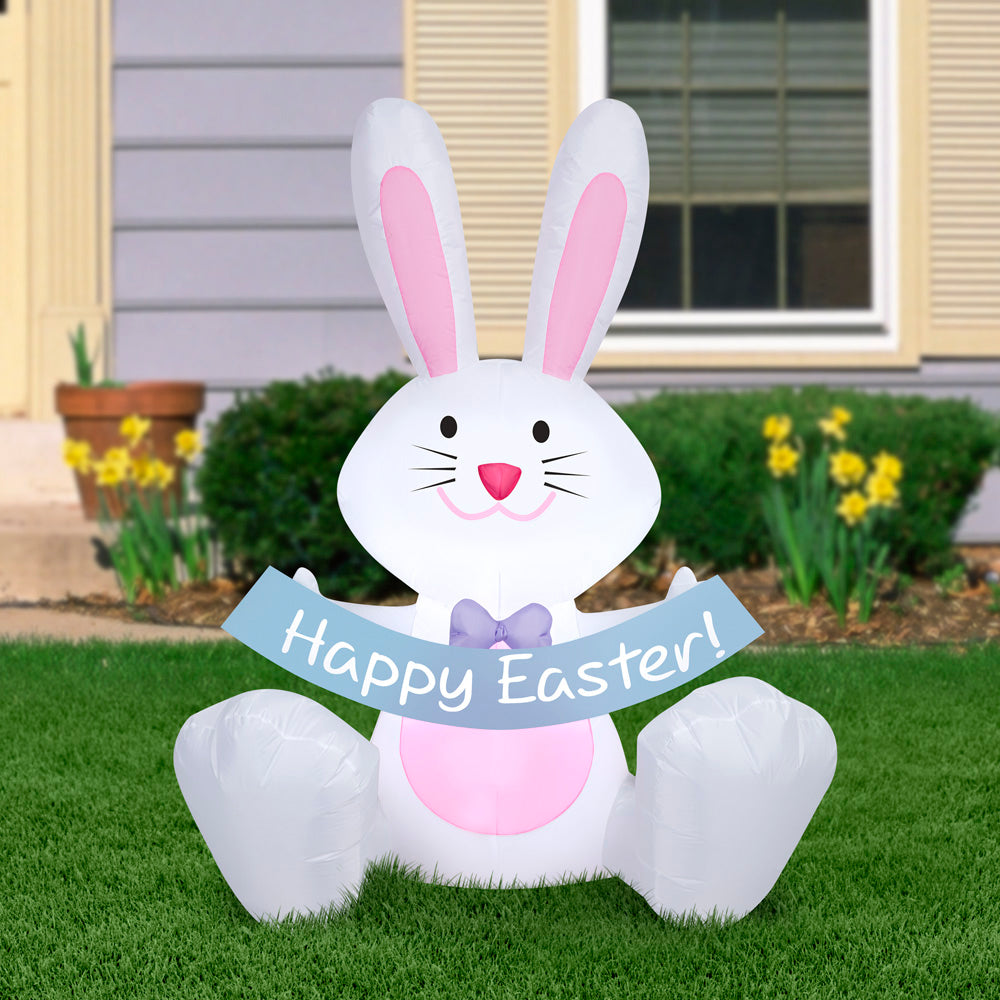 5-Ft Bunny with Banner Easter Inflatable lifestyle