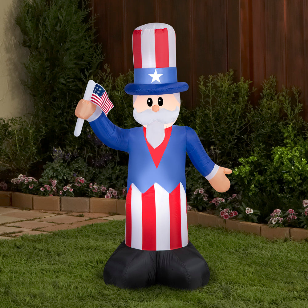 Gemmy Airblown Inflatable Uncle Sam, 5 ft Tall, Multicolored