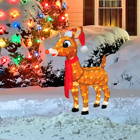 24-Inch Rudolph 3D Pre-Lit LED Yard Art Rudolph with Santa Hat Scarf Christmas Décor lifestyle