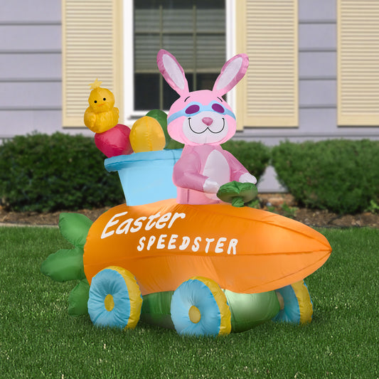 Gemmy Airblown Inflatable Easter Bunny Speedster, 3 ft Tall, pink