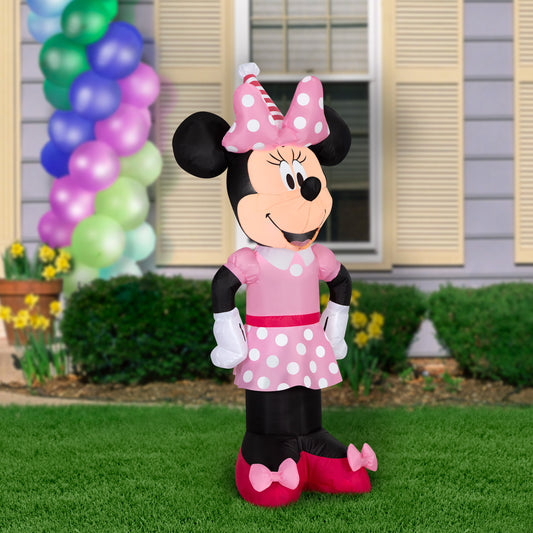Inflatable Minnie w/Party Hat Disney, 4 ft Tall, Pink lifestyle