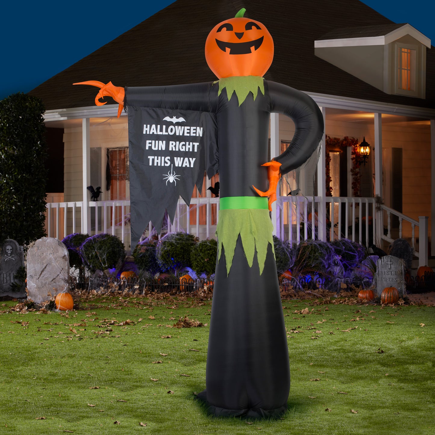 12' Airblown-Pointing Pumpkin w/ Sign Halloween Inflatable lifestyle
