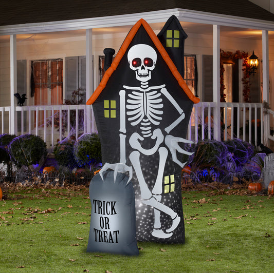8' Projection Skeleton and Haunted House Tombstone Scene Halloween Inflatable lifestyle