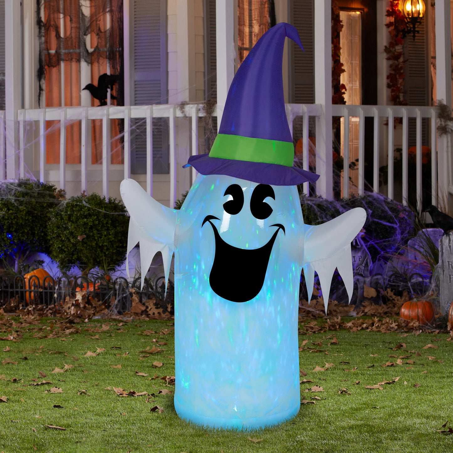 6' Kaleidoscope Ghost Wearing Witch Hat Halloween Inflatable lifestyle