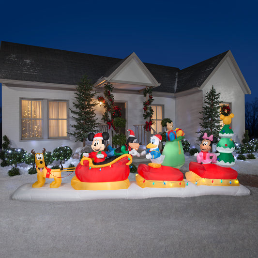 Animated Inflatable Mickey Mouse and Friends Sleigh Scene, 15 ft Wide lifestyle