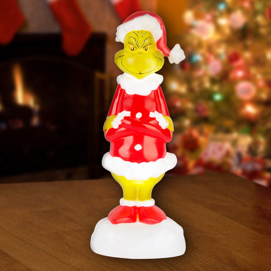 Lighted Blow Mold Decor Grinch w/Santa Suit 14" Dr. Seuss lifestyle