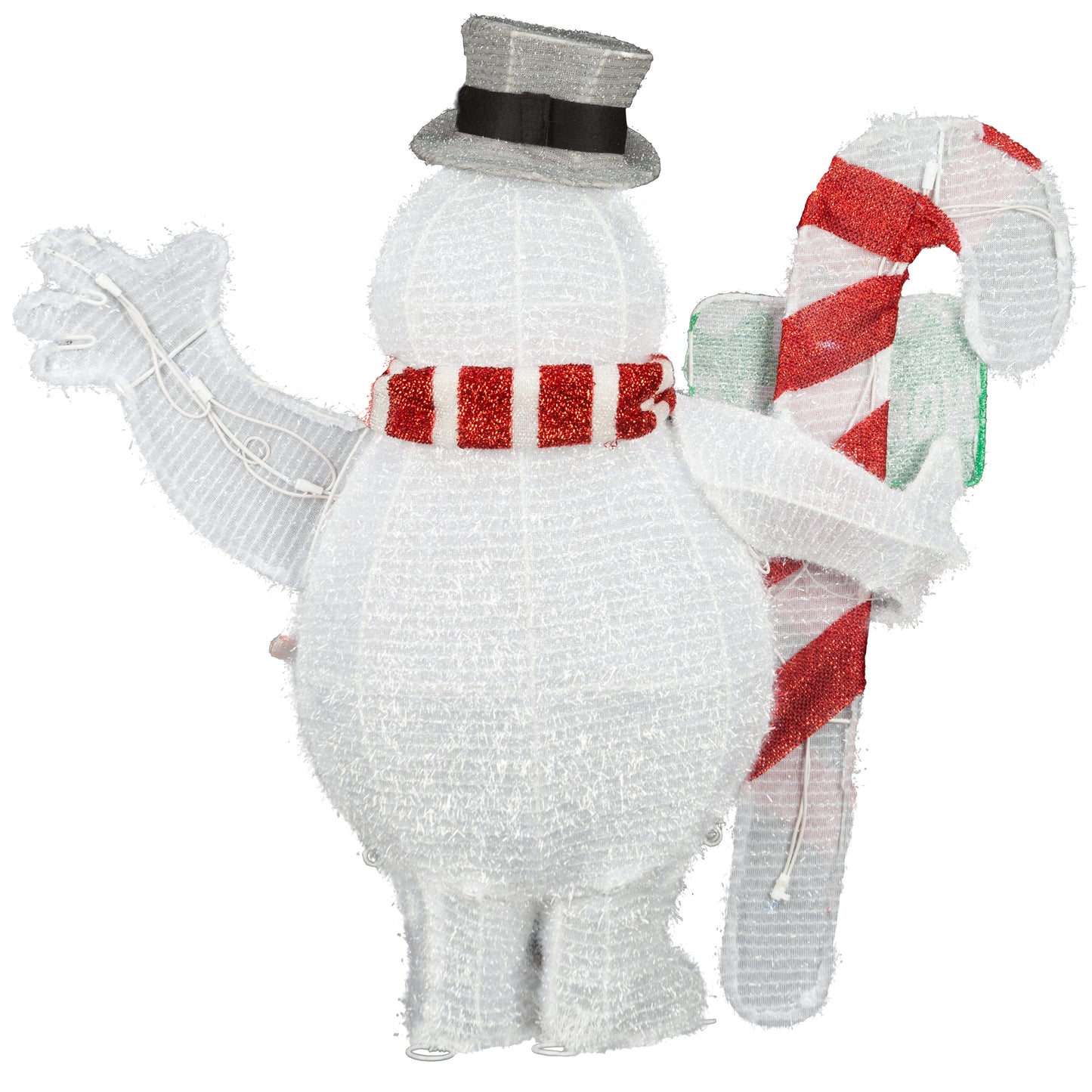 28-Inch Frosty with Candy Cane Lighted Tinsel Sculpture image 2
