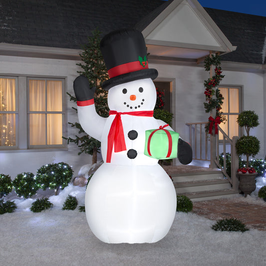 Christmas Inflatable Snowman w/Gift Box Giant, 10 ft Tall, White lifestyle