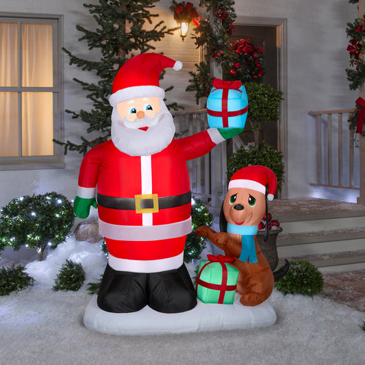 Gemmy Animated Christmas Inflatable Santa and Puppy, 6 ft Tall, Multi