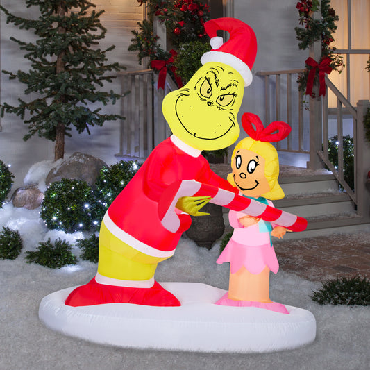 5.5-Ft Grinch Passing Out Candy Canes to Cindy Lou Scene Christmas Inflatable lifestyle