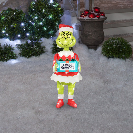 3D Holiday Lighted Tinsel Sculpture Grinch w/Ornament Box 30" Dr. Seuss lifestyle