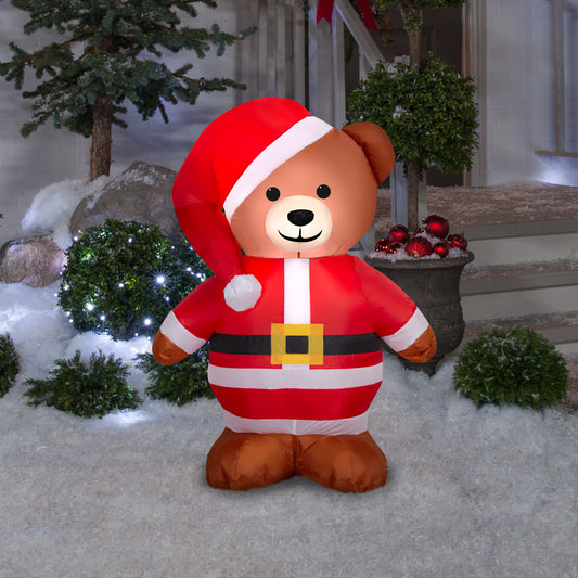 Christmas Inflatable Brown Bear in Santa Suit, 3.5 ft Tall lifestyle