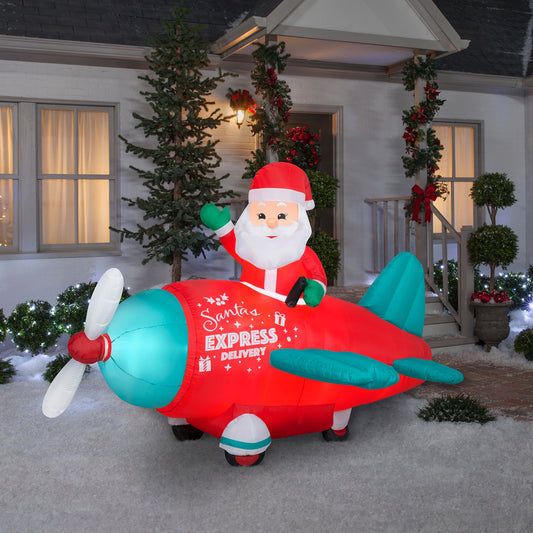 Animated Christmas Inflatable Santa in Vintage Plane, 5 ft Tall lifestyle