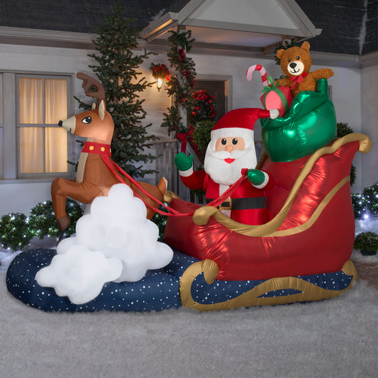 Animated Christmas Inflatable Santa in Sleigh, 7 ft Tall lifestyle